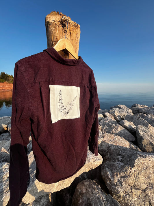 Chemise aubergine « spiné d’été rose » médium unisexe